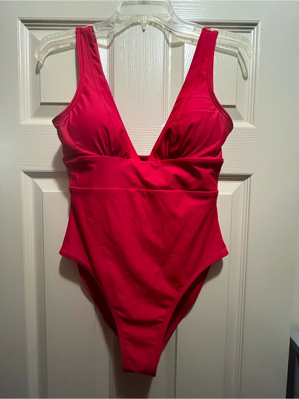 Quince Women's Solid Red One Piece Swimsuit Wide Strap Lined Recycled Size S